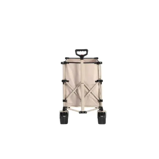 DOMETOUR Collapsible Beach Wagon, Heavy Duty Folding Utility Cart 300L, Big All-Terrain Wheels & Drink Holders, Beige image {8}