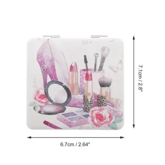 Unique Bargains Women Durable Square Shape Handheld Mirror for Travel Pink Purple 1 Pc image {1}