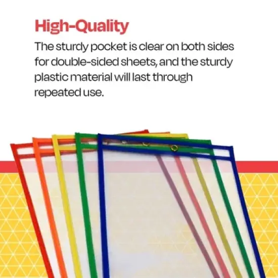 School Smart Reusable Dry Erase Pocket Sleeves, 10-1/2 x 13 Inches, Assorted, Set of 25 image {4}