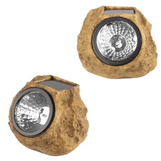 Solar Outdoor Lights - 4-Pack of All-Weather Faux-Stone LED Rock Lights for Paths, Gardens, and Landscaping by Pure Garden (Brown) image {5}