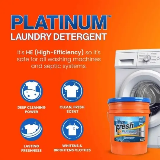Ultra Fresh 6X Platinum Laundry Detergent Liquid for All Machine Types with Easy Dispensing Pump, Up to 640 Loads, ColdWater, 5 Gallon image {2}