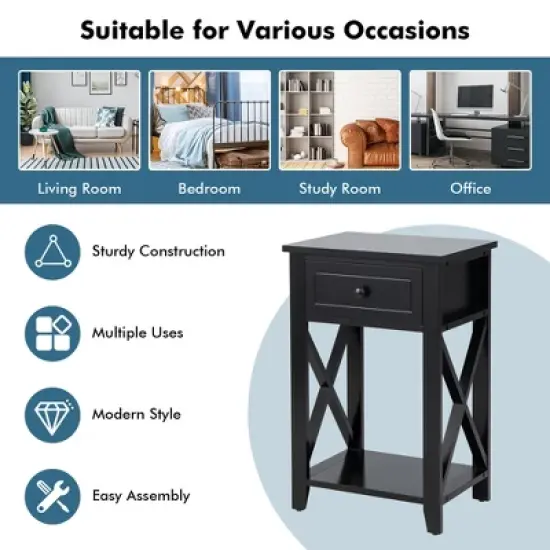 Costway Nightstand Chair Side End Table with Drawer & Shelf Bedroom Furniture White\ Brown\Black image {8}