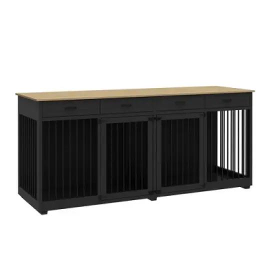 Famapy 86.6"lack Large Dog Crate Furniture with 4 Drawers Multi-Purpose Furniture Style Dog Crate image {3}