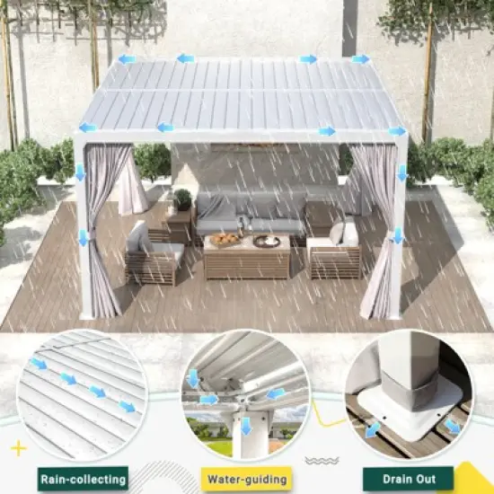 Erommy 10' x 10' Outdoor Louvered Pergola with Adjustable Aluminum Rainproof Roof with Curtains and Netting image {4}