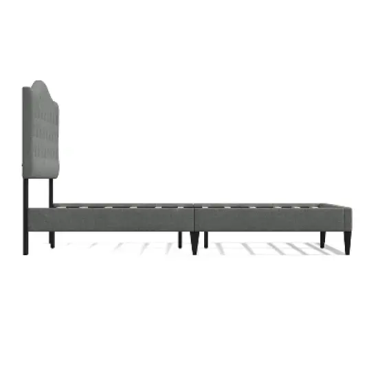 Glenwillow Home Oros Upholstered Platform Bed, Tufted Camelback, Mattress Foundation, Wood Slat Support, No Box Spring Needed, Stone, Queen image {2}