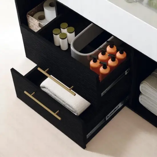 Mshliw 40 Inch Wall Mounted Bathroom Vanity with Oval Ceramic Sink, Floating Solid Wood Cabinet and Open Shelf Storage image {7}