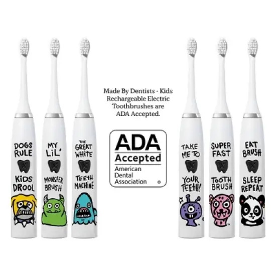 Made by Dentists Kids' Rechargeable Electric Toothbrush with 2 Replacement Toothbrush Heads and Charger - Bulldog image {6}
