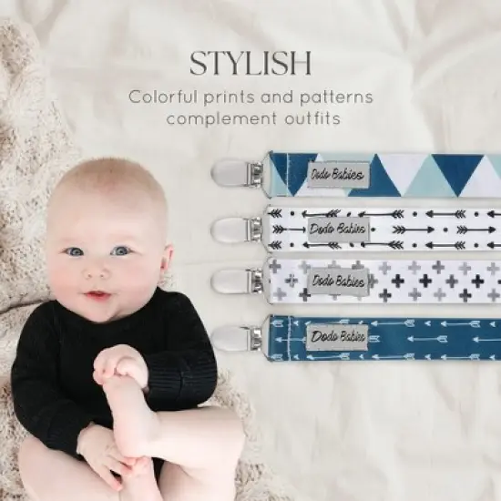 Dodo Babies Pacifier Clip Set - Four Clips Plus Binky Case - Universal Holder Fits Most Paci Brands, Teether Toys image {4}