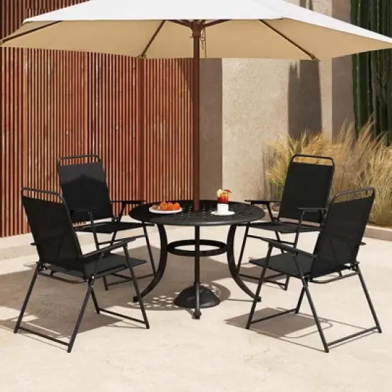 Costway 2pcs Patio Folding  Chairs Dining Armrest Backrest Outdoor Portable Gray/Black image {4}