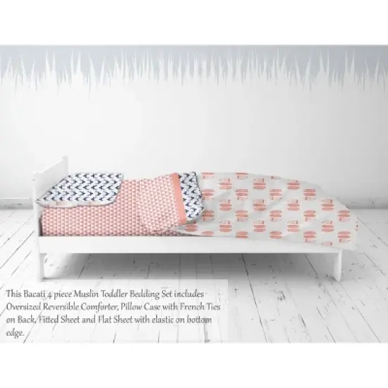 Bacati - Olivia Coral/Navy Buck/Feathers/Triangles Muslin 4 pc Toddler Bedding Set image {5}