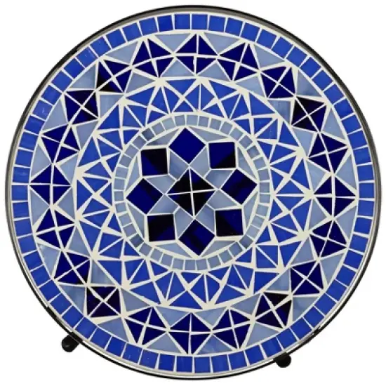 Teal Island Designs Modern Black Round Outdoor Accent Side Table 14" Wide Light Blue Mosaic Tabletop Front Porch Patio Home House Balcony image {3}