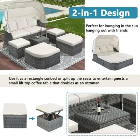 Outdoor Patio Furniture Set Daybed Sunbed with Retractable Canopy Conversation Set Wicker Furniture image {2}