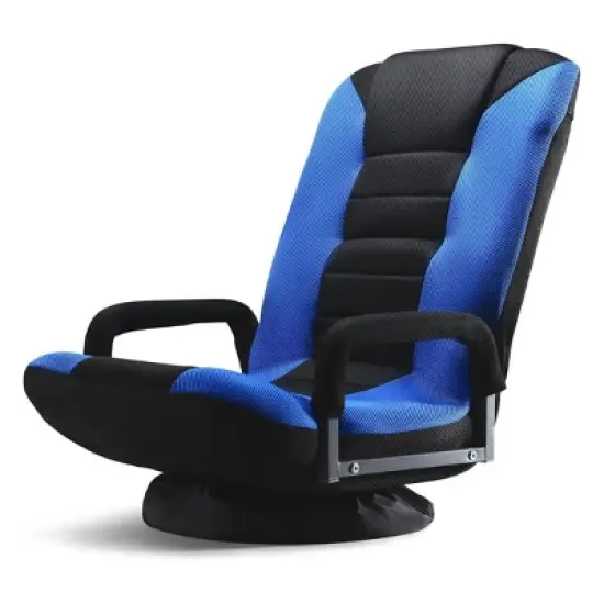 Swivel Gaming Floor Chair  6 Adjustable Positions, Lumbar Support, Removable Cover, Arm Rests, Foldable, Stylish Blue with Black Stripe Maple99 image {7}