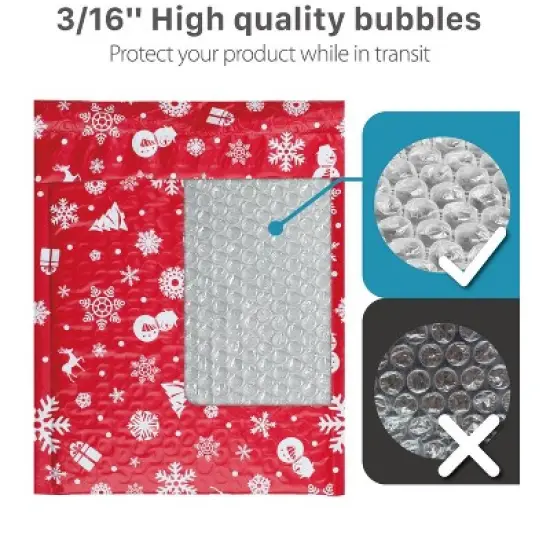 Fosmon 6.5 x 10 #0 Christmas Holiday Poly Bubble Mailer Gift Wrap, Lightweight Water/Dust/Shock/Tear Resistant Padded Shipping Envelopes image {1}