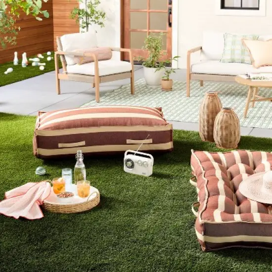 52"x24"x6" Cabana Stripe French-Style Indoor/Outdoor Floor Cushion Brown/Natural - Hearth & Hand&trade; with Magnolia image {1}