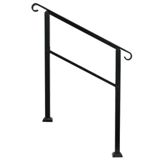 JOMEED UP040 1, 2, or 3 Step Wrought Iron Transitional Entrance Handrail with Hardware for Outdoor Spaces, Walkways, Patios, and More, Black image {2}