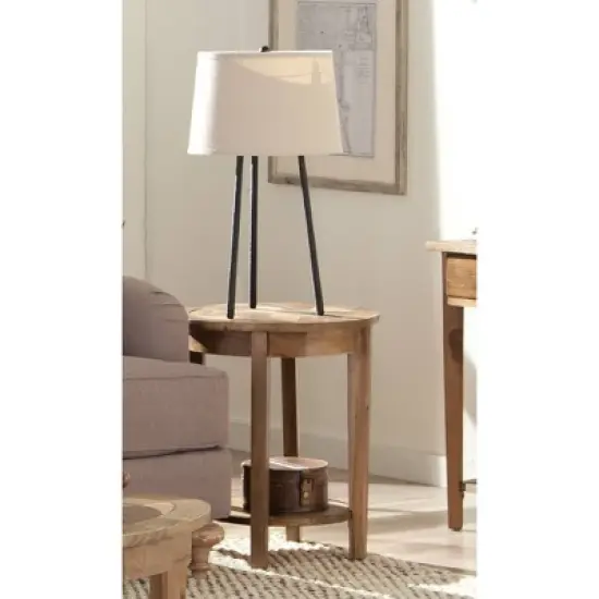 Round End Table Reclaimed Wood Natural - Alaterre Furniture image {3}