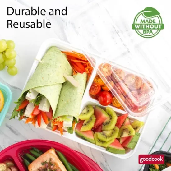 GoodCook Meal Prep 3 Compartment Rectangle Containers + Lids - 4Cups - 20pcs/10ct - White image {11}