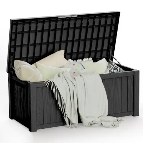 FURNIinspire Deck Boxes, 120 Gallon Waterproof Deck Box Lockable Storage Container for Patio Furniture, Garden Tools, Black, 54.3"*26.5"*24.2" image {5}