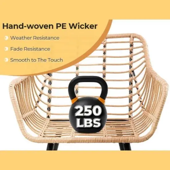 5-Piece Patio Bistro Set with Ottoman, Outdoor Wicker Furniture with Tempered Glass Table, Chairs and Footrests for Balcony, Porch, or Poolside image {9}