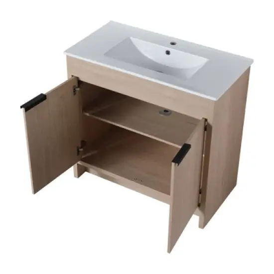 ChicFurnit 36 Inch Bathroom Vanity Modern Vanity with Sleek Design and Ample Storage for Bathroom Space, Brown, 35.04&rdquo;*17.91&rdquo;*33.46" image {1}
