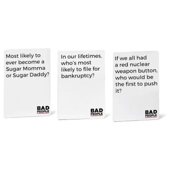 BAD PEOPLE White Expansion Pack (100 New Question Cards) - The Party Game You Probably Shouldn't Play image {2}