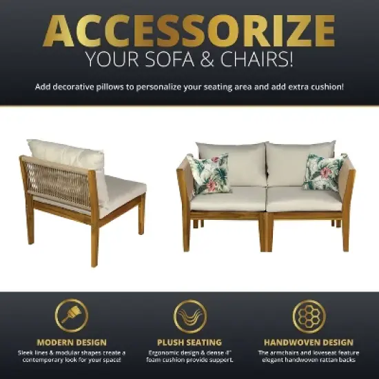 Kinger Home Trena 4-Piece Acacia Wood Patio Furniture Set with Cushions Elegant Outdoor Patio Furniture image {4}