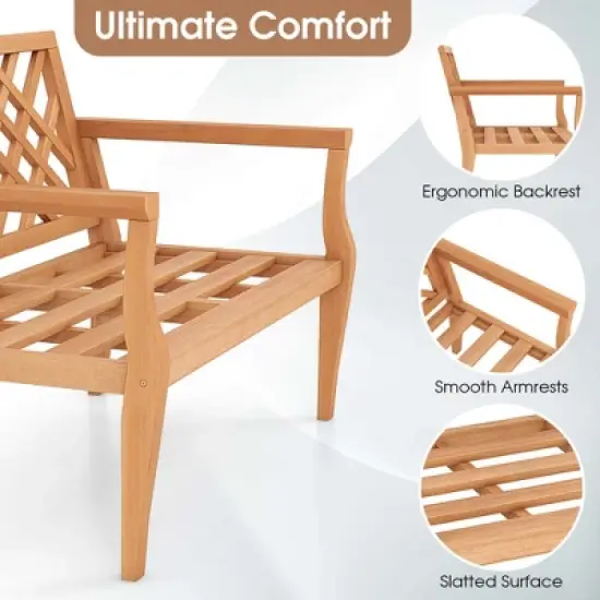Costway 2-Person Outdoor Garden Bench with Comfy Armrests and Backrest Teak Wood image {7}