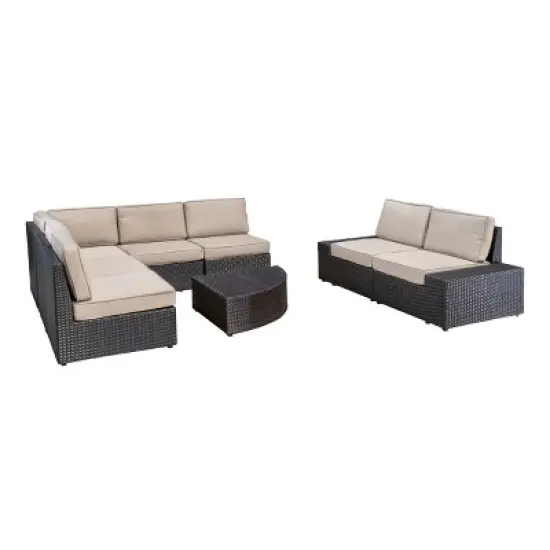 Santa Cruz 8pc Wicker Sectional - Dark Brown - Christopher Knight Home image {1}