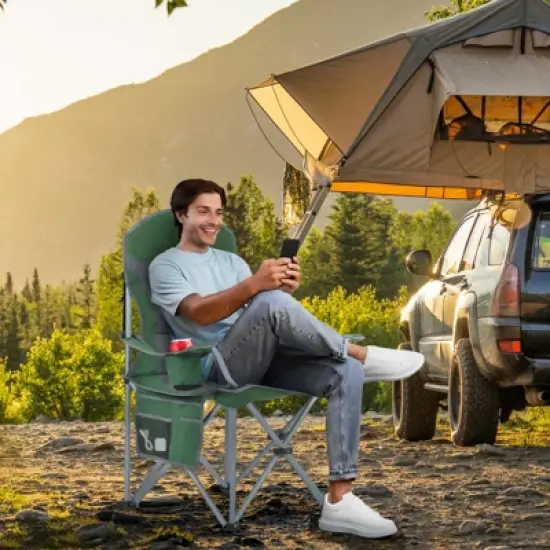 Portable Outdoor Camping Chair with Armrests, Built-in Cooler Bag, Cup Holder & Storage Pocket for Travel & Picnics image {7}
