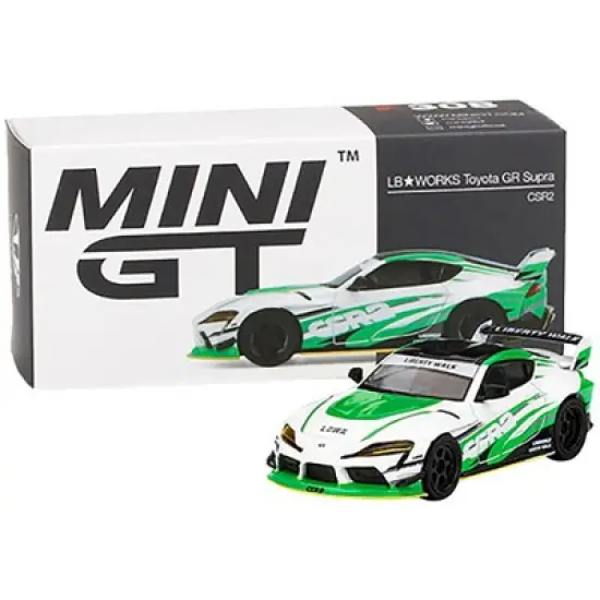 Toyota GR Supra CSR2 LB WORKS RHD White & Bright Green w/Black Top 3000 pcs 1/64 Diecast Model Car by True Scale Miniatures image {3}