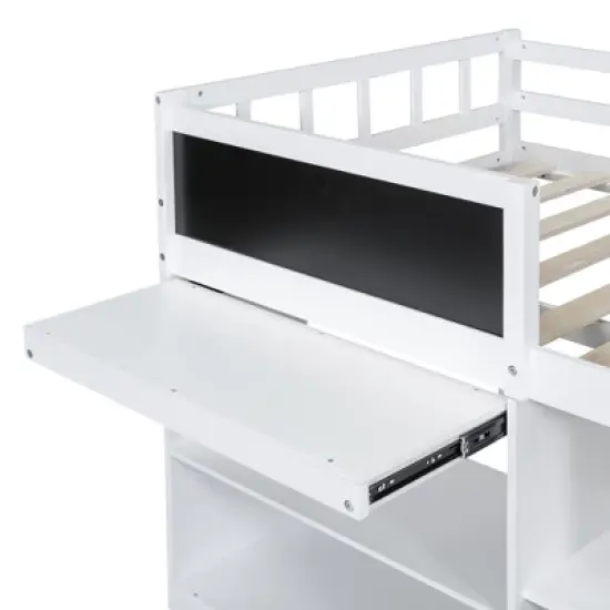 Twin Size Low Loft Bed with Rolling Desk, Shelves and Drawers - ModernLuxe image {9}