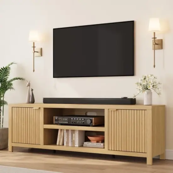 Garvee 70" TV Stand Entertainment Center with Storage, Fluted Door and Gold Handle, Wooden Media Console Cabinet for Living Room, Bedroom image {8}