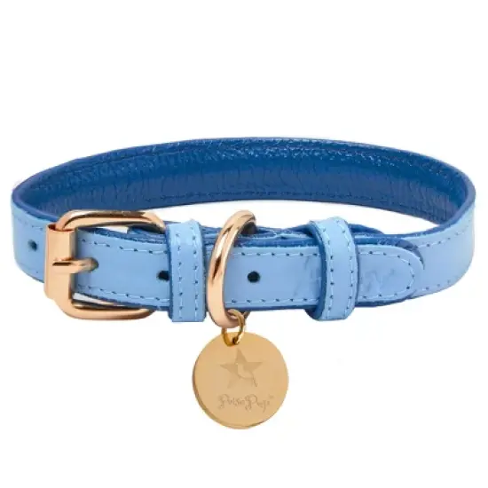 PoisePup &ndash; Luxury Pet Dog Collar &ndash; Soft Premium Italian Leather Padded Adjustable Collar for Small, Medium and Large Dogs - Ocean Vibes image {3}