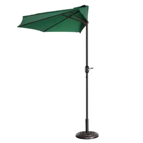 Half Round Patio Umbrella with Easy Crank &ndash; Compact 9ft Semicircle Outdoor Shade Canopy for Balcony, Porch, or Deck by Nature Spring (Forest Green) image {3}
