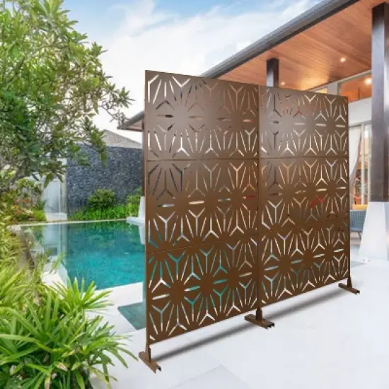 CAVINAS Privacy Screen Modern Metal Fence Panels with Geometric Pattern for Garden Decor and Patio Decor, 76" H&times;48" W image {6}