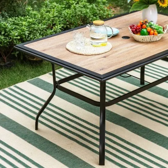 Outdoor Rectangle Dining Table with Steel Frame & 1.57" Umbrella Hole - Captiva Designs image {2}