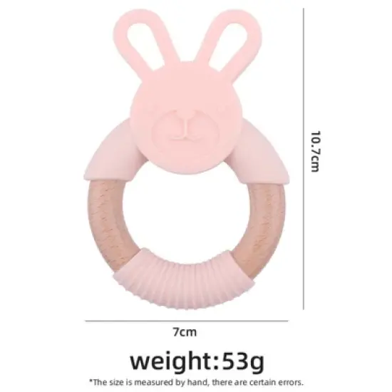 MyKids-USA Baby Food-Grade Teething Rattle, Teething Aid for Babies, Wooden and Silicone Rabbit Teething Bracelet image {2}