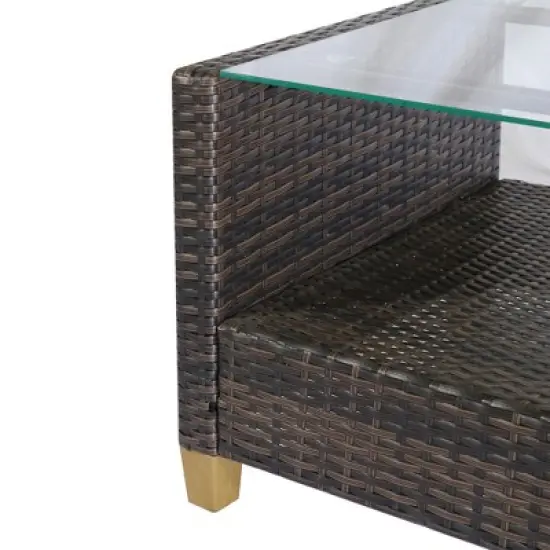 Outsunny 4 Pieces Patio Furniture Sets Rattan Wicker Chair w/ Table Outdoor Conversation Set with Cushion for Backyard Porch Garden Poolside and Deck image {5}