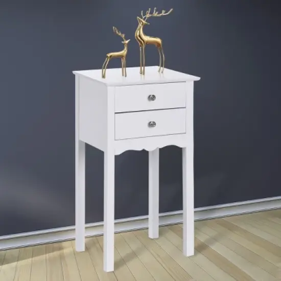 Costway Side Table End Accent Table Night Stand W/ 2 Drawers Furniture White image {1}