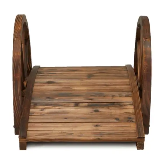 JOMEED CC77 3.3 Foot Natural Fir Wood Backyard Garden Arched Footbridge with Half-Wheel Style Railings for Small Creeks or Streams, Brown Stain image {2}