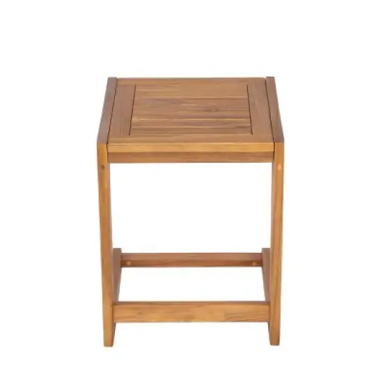 Outdoor C-Shaped Acacia Wood End Table,Small End Table for Deck or Balcony,Modern Square Outdoor Small Spaces Accent Table-Cuddlewood image {4}