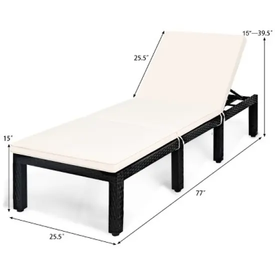 Costway Patio Lounge Chaise Couch Cushioned Rattan Height Adjustable Garden White image {2}