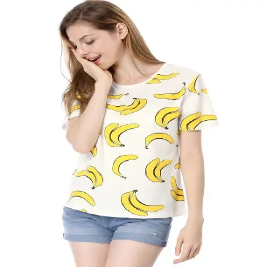 Allegra K Women's Fruit Print Top Round Neck Short Sleeve Cute T-Shirt image {6}