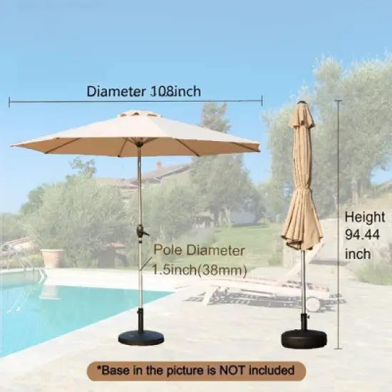 Syemin Outdoor Patio Umbrella with 8 Sturdy Ribs, Push Button Tilt and Crank, Waterproof, UV-Resistant Uitable for Garden, Beige, 108"*108"*94.44" image {1}