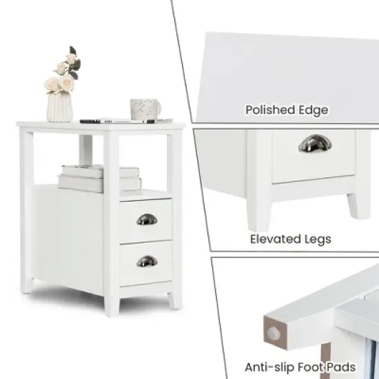 Tangkula 2PCS Nightstand Side End Sofa Table w/ 2 Drawers for Living Room Bedroom White image {8}