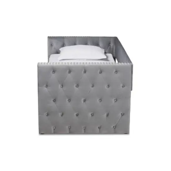 Larkin Velvet Fabric Upholstered Daybed with Trundle - Baxton Studio image {2}