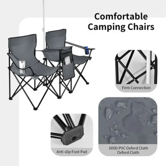 Portable Folding Picnic Double Chair W/Umbrella Table Cooler Beach Camping Turquoise\Black\Red\Gray image {8}