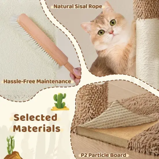 Yaheetech 42&Prime; Height Cactus Cat Tree with Platform, Condo, Basket, Scratching Posts, Board & Hanging Ball image {4}