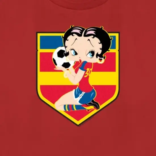 Women's Betty Boop Spain Blue Soccer Badge T-Shirt image {1}